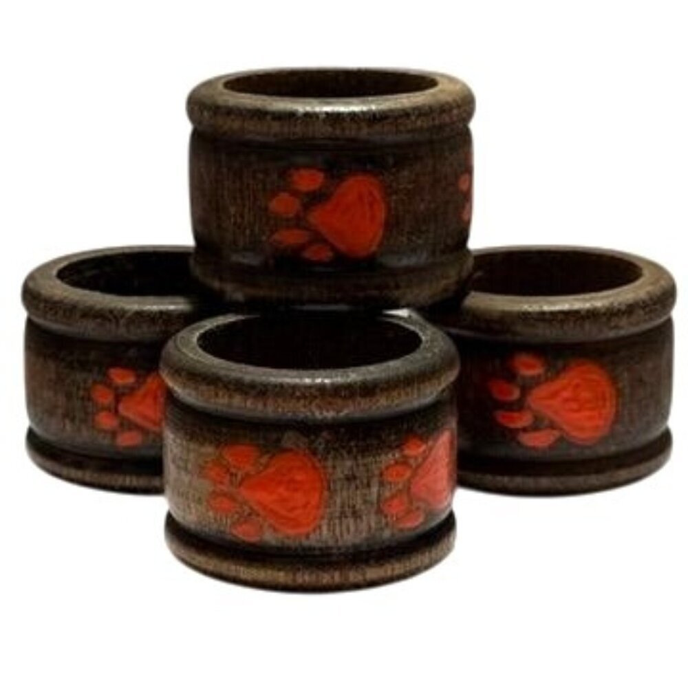 Clemson Tigers Wooden Napkin Ring Set‎ Hand Painted Paw Prints Dining Football